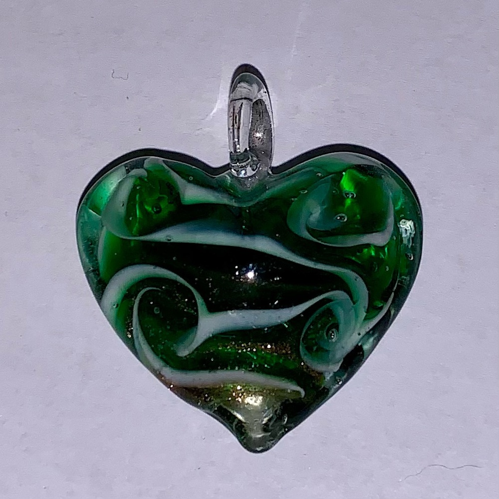 Handmade Glass Pendant Green Heart.